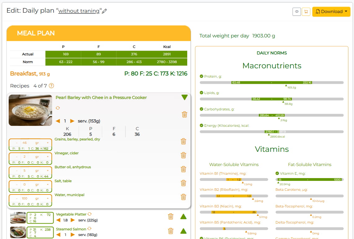 Meal plan day demo